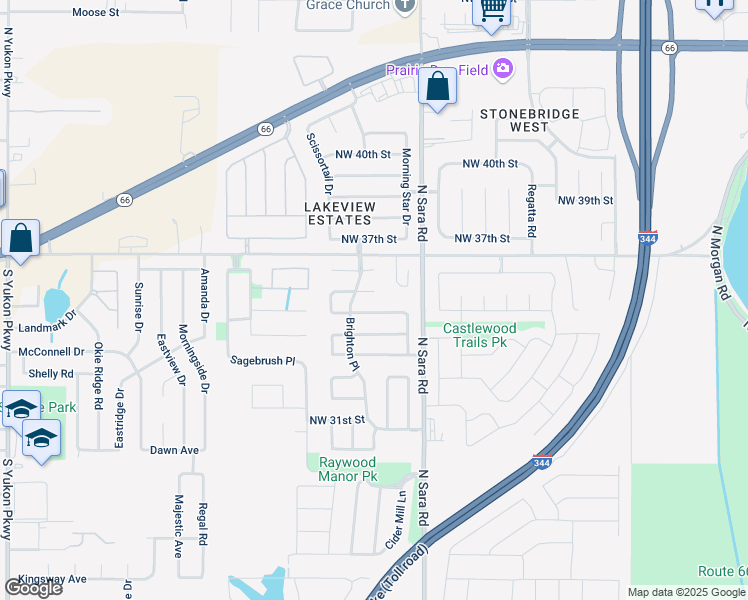 map of restaurants, bars, coffee shops, grocery stores, and more near 10628 Northwest 35th Street in Yukon