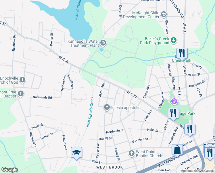 map of restaurants, bars, coffee shops, grocery stores, and more near 102 Westover Avenue in Kannapolis