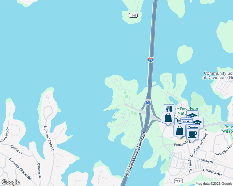map of restaurants, bars, coffee shops, grocery stores, and more near 667 Portside Drive in Davidson