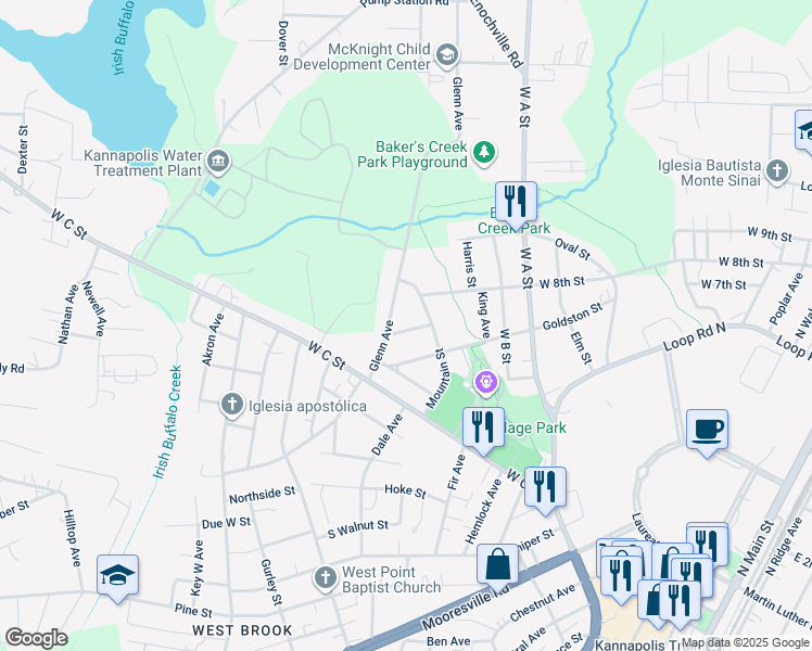 map of restaurants, bars, coffee shops, grocery stores, and more near 1006 Callie Street in Kannapolis