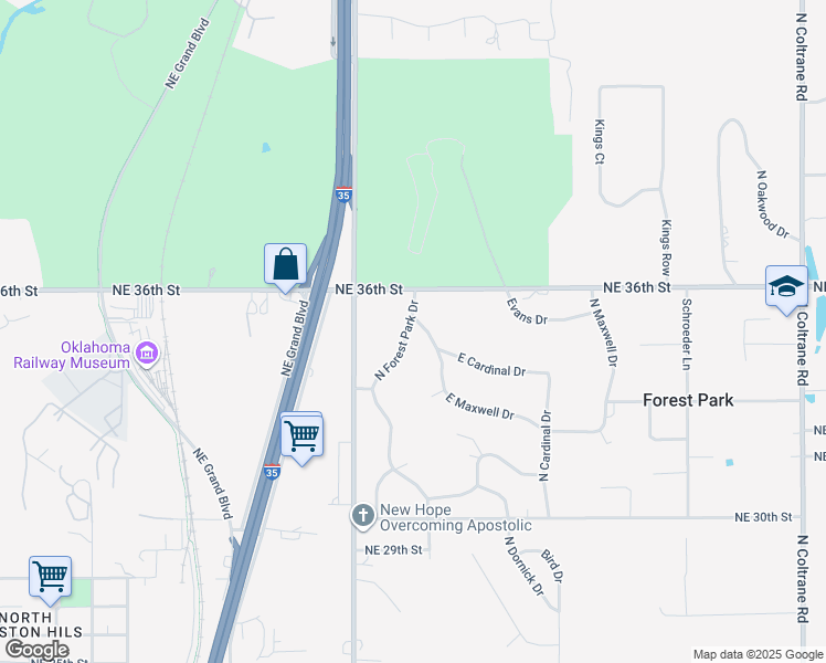 map of restaurants, bars, coffee shops, grocery stores, and more near 3506 North Forest Park Drive in Forest Park