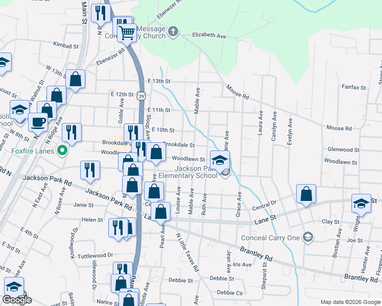 map of restaurants, bars, coffee shops, grocery stores, and more near 806 Louise Avenue in Kannapolis
