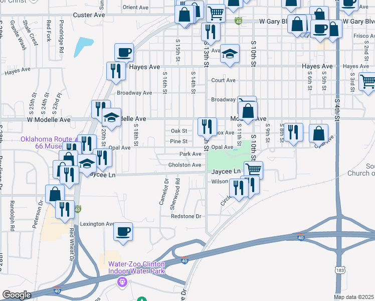 map of restaurants, bars, coffee shops, grocery stores, and more near 1319 Park Avenue in Clinton