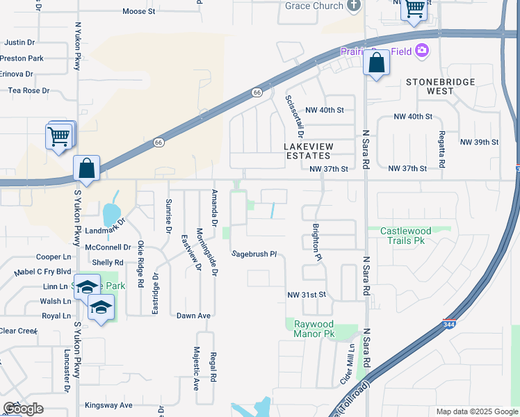 map of restaurants, bars, coffee shops, grocery stores, and more near 10836 Northwest 35th Street in Yukon