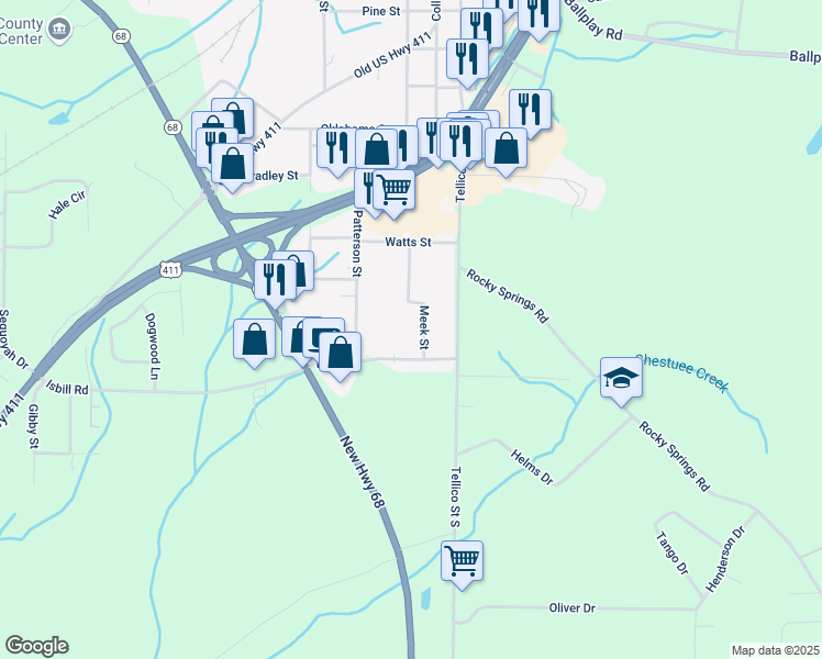map of restaurants, bars, coffee shops, grocery stores, and more near 1044 Meek Street in Madisonville