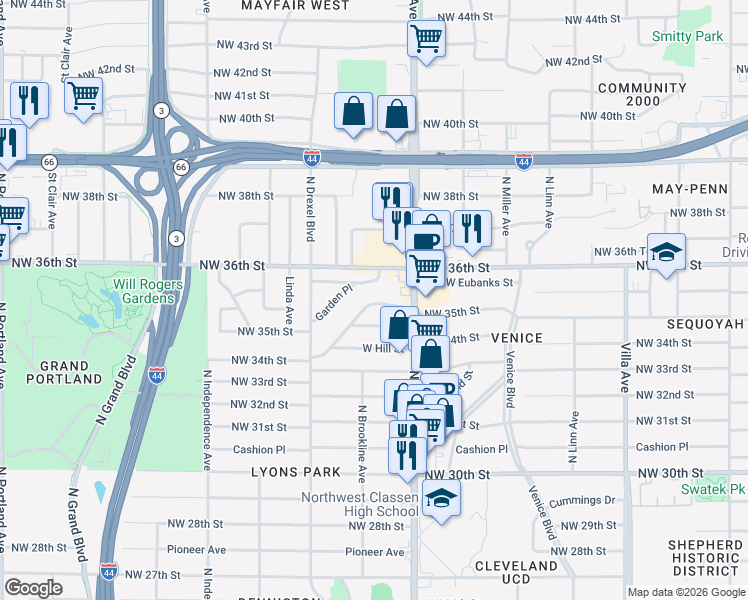 map of restaurants, bars, coffee shops, grocery stores, and more near 2937 Northwest 35th Street in Oklahoma City