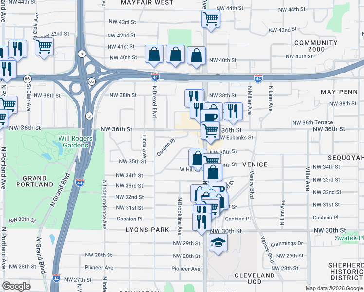 map of restaurants, bars, coffee shops, grocery stores, and more near 2937 Northwest 35th Street in Oklahoma City