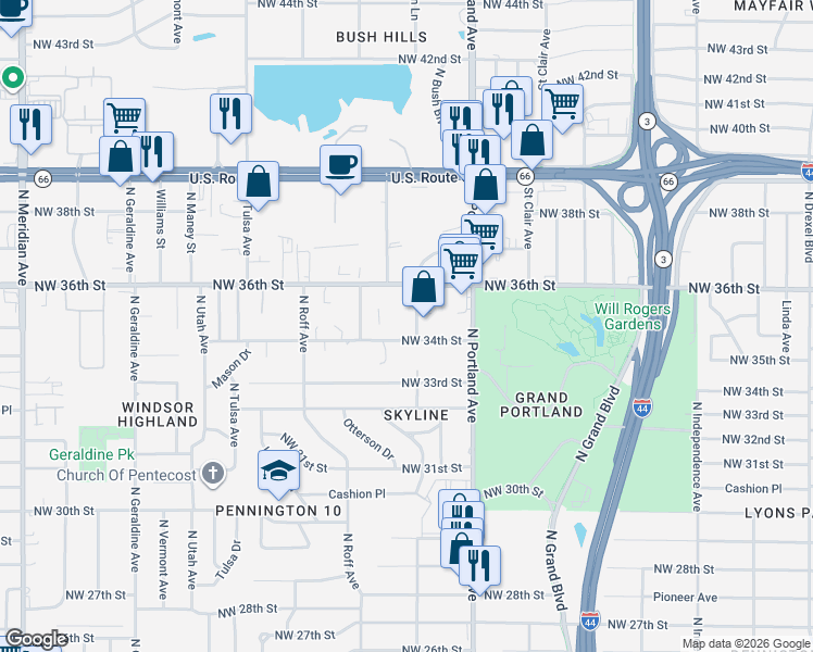 map of restaurants, bars, coffee shops, grocery stores, and more near 3511 North Nesbitt Avenue in Oklahoma City