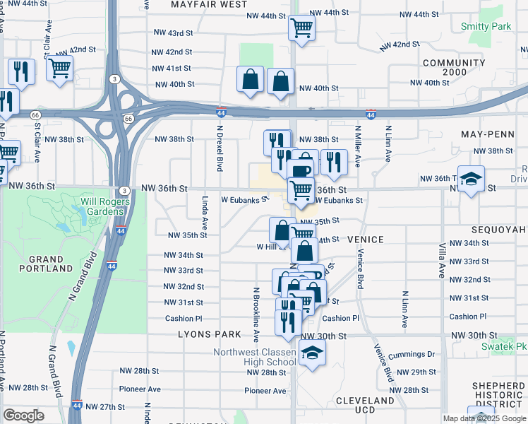map of restaurants, bars, coffee shops, grocery stores, and more near 2937 Northwest 35th Street in Oklahoma City