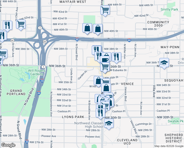 map of restaurants, bars, coffee shops, grocery stores, and more near 2937 Northwest 35th Street in Oklahoma City