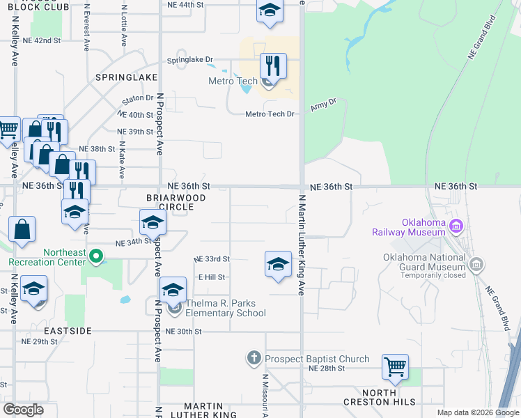 map of restaurants, bars, coffee shops, grocery stores, and more near 1744 East Eubanks Street in Oklahoma City