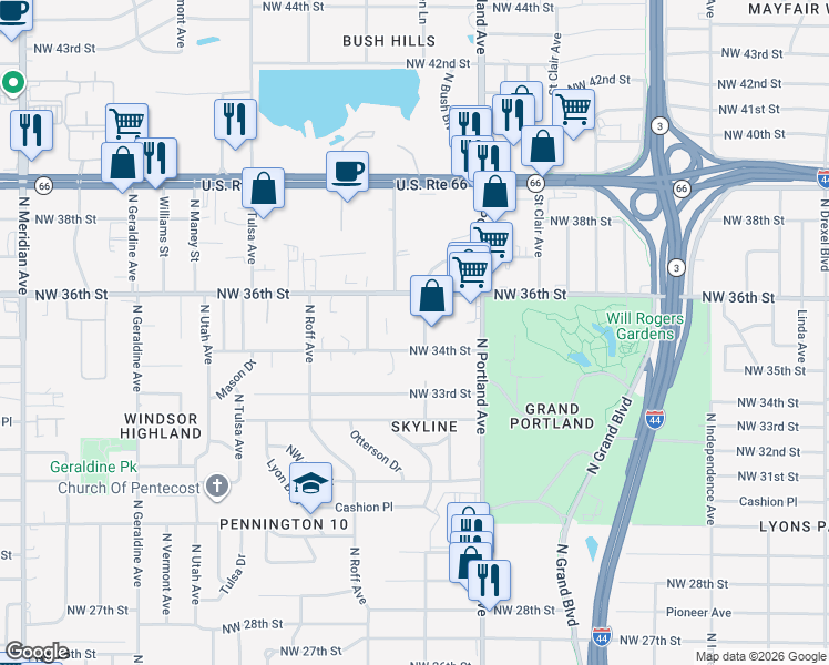 map of restaurants, bars, coffee shops, grocery stores, and more near 3511 North Nesbitt Avenue in Oklahoma City
