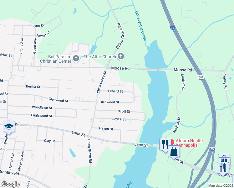 map of restaurants, bars, coffee shops, grocery stores, and more near 2546 Echerd Street in Kannapolis