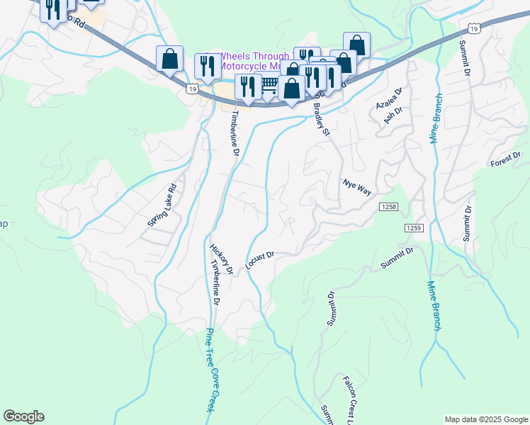 map of restaurants, bars, coffee shops, grocery stores, and more near 193 Hemlock Springs Road in Maggie Valley