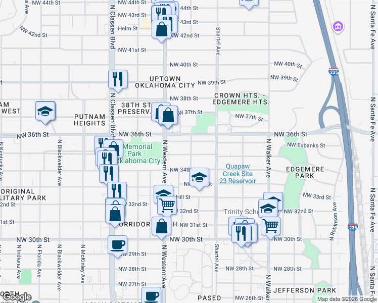 map of restaurants, bars, coffee shops, grocery stores, and more near 917 Northwest 35th Street in Oklahoma City