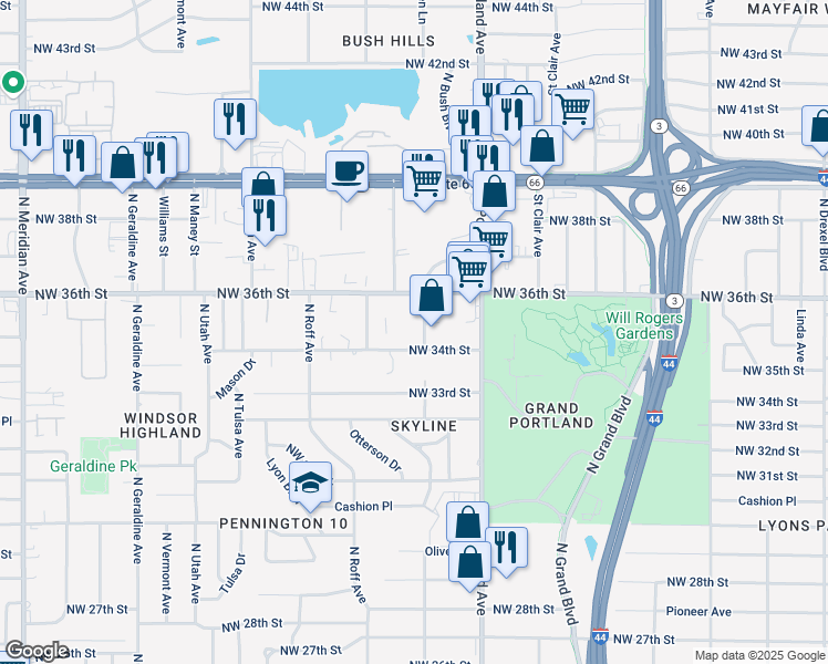 map of restaurants, bars, coffee shops, grocery stores, and more near 3511 North Nesbitt Avenue in Oklahoma City