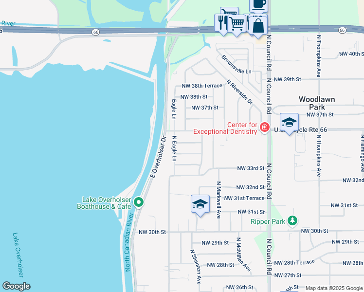 map of restaurants, bars, coffee shops, grocery stores, and more near 8328 NW 35th St in Bethany