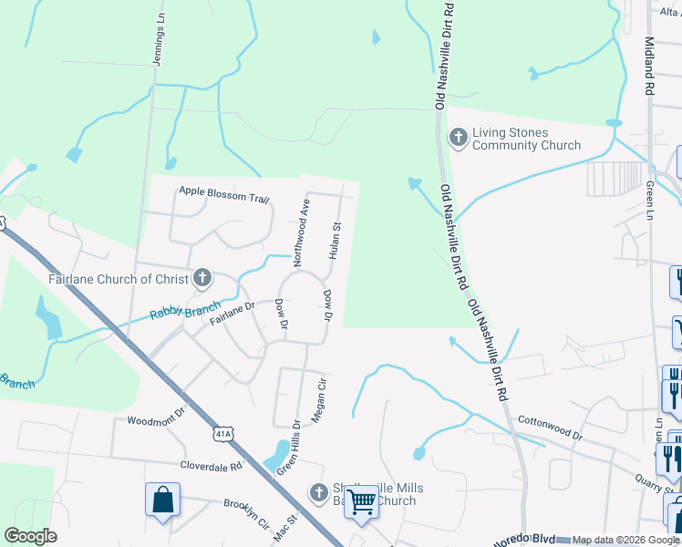 map of restaurants, bars, coffee shops, grocery stores, and more near 100 Hulan Street in Shelbyville