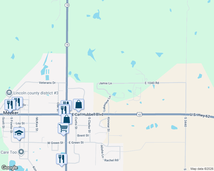 map of restaurants, bars, coffee shops, grocery stores, and more near 102 Jamie Lane in Meeker