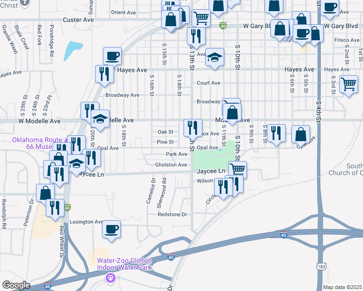 map of restaurants, bars, coffee shops, grocery stores, and more near 1319 Park Avenue in Clinton