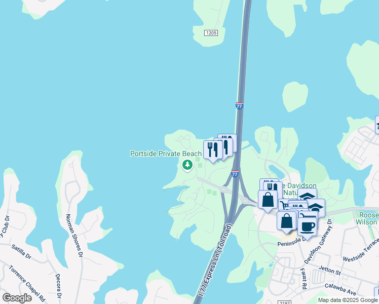 map of restaurants, bars, coffee shops, grocery stores, and more near 501 Northwest Drive in Davidson