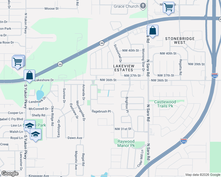 map of restaurants, bars, coffee shops, grocery stores, and more near 10828 Northwest 35th Street in Yukon