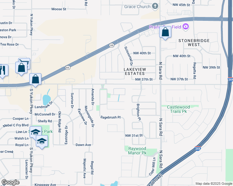 map of restaurants, bars, coffee shops, grocery stores, and more near 10825 Northwest 35th Street in Yukon
