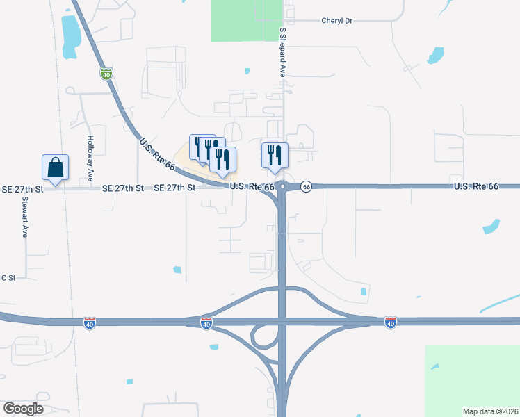 map of restaurants, bars, coffee shops, grocery stores, and more near 2800-3022 South Highway 81 Srv Road in El Reno