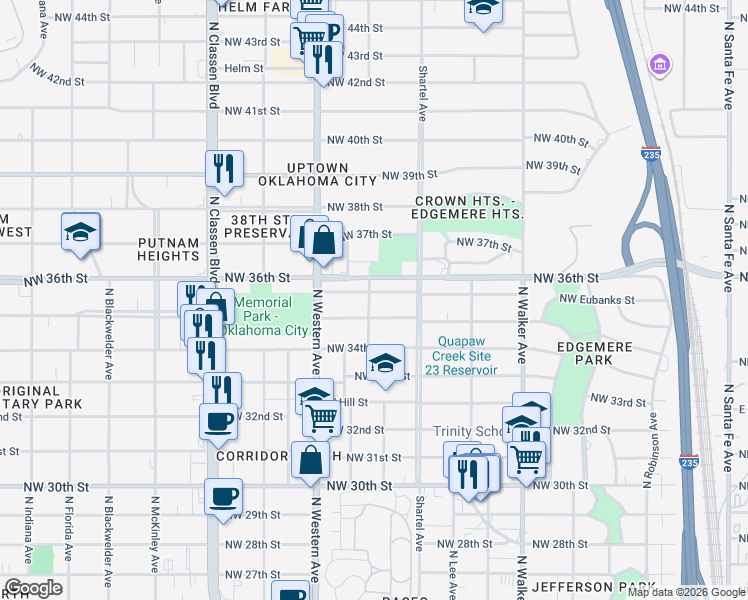 map of restaurants, bars, coffee shops, grocery stores, and more near 833 Northwest 35th Street in Oklahoma City
