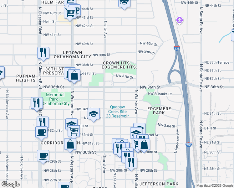 map of restaurants, bars, coffee shops, grocery stores, and more near 615 Northwest 35th Street in Oklahoma City