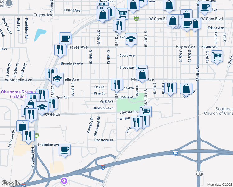 map of restaurants, bars, coffee shops, grocery stores, and more near 723 South 13th Street in Clinton