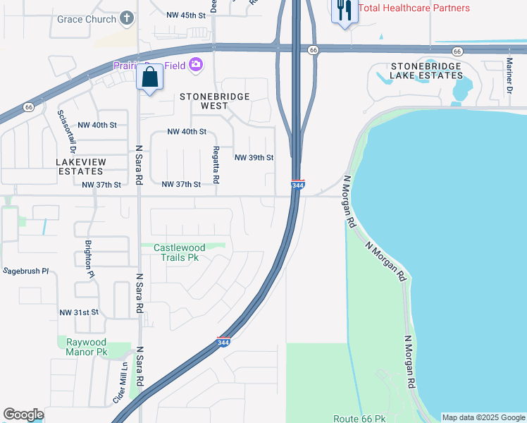 map of restaurants, bars, coffee shops, grocery stores, and more near 3603 Galatian Way in Yukon