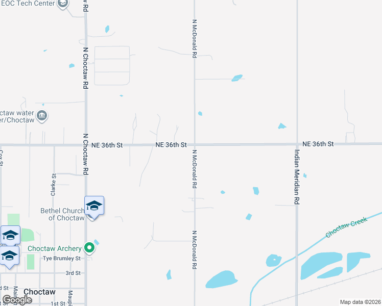 map of restaurants, bars, coffee shops, grocery stores, and more near 3434 North McDonald Road in Choctaw