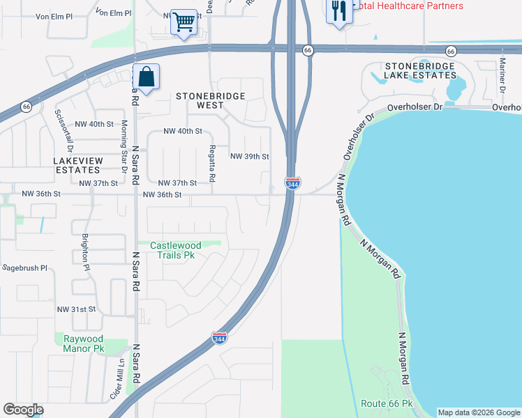 map of restaurants, bars, coffee shops, grocery stores, and more near 3507 Galatian Way in Yukon
