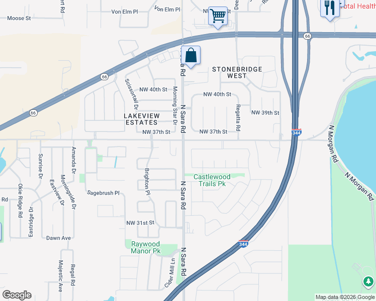 map of restaurants, bars, coffee shops, grocery stores, and more near 3600 Janus in Yukon