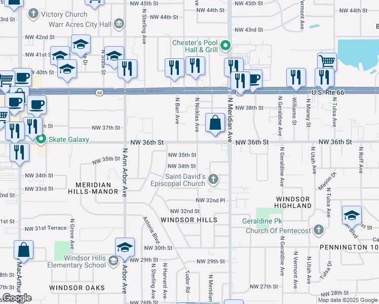 map of restaurants, bars, coffee shops, grocery stores, and more near 4609 Northwest 35th Street in Oklahoma City