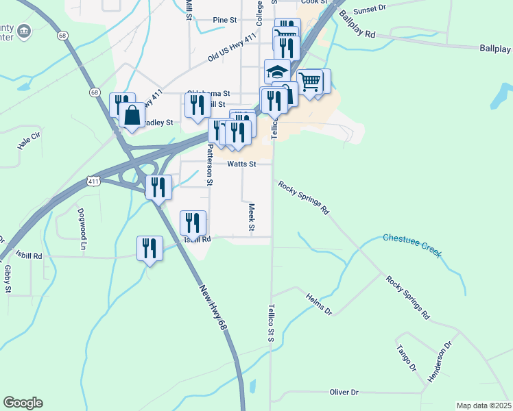 map of restaurants, bars, coffee shops, grocery stores, and more near 1044 Meek Street in Madisonville