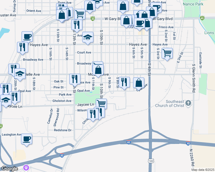map of restaurants, bars, coffee shops, grocery stores, and more near 902 Opal Avenue in Clinton