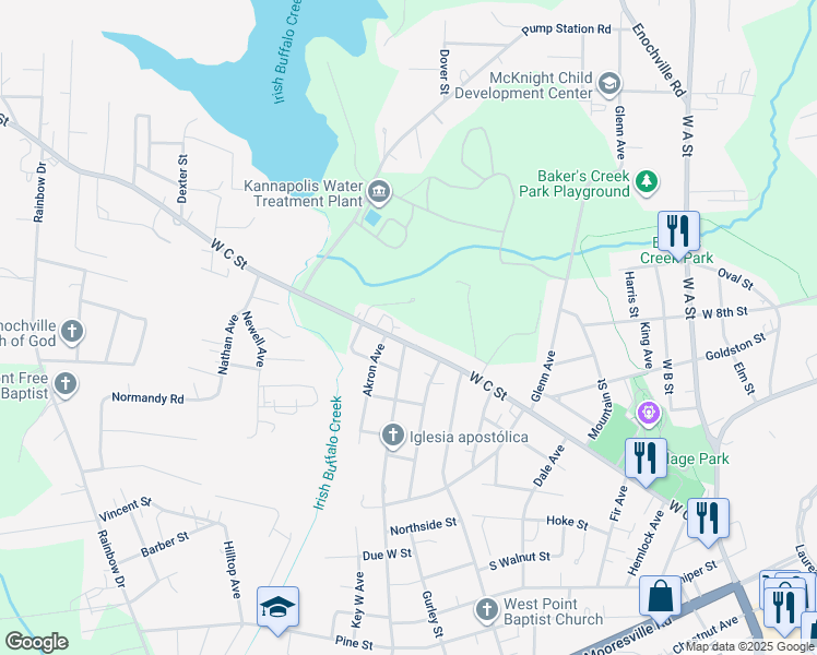 map of restaurants, bars, coffee shops, grocery stores, and more near 1302 West C Street in Kannapolis