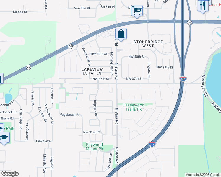 map of restaurants, bars, coffee shops, grocery stores, and more near 3700 North Sara Road in Yukon