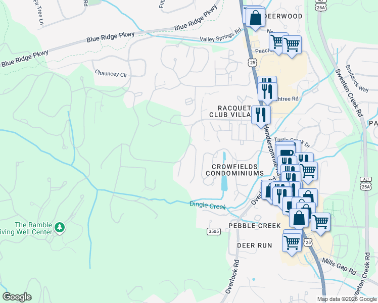 map of restaurants, bars, coffee shops, grocery stores, and more near 230 Racquet Club Road in Asheville