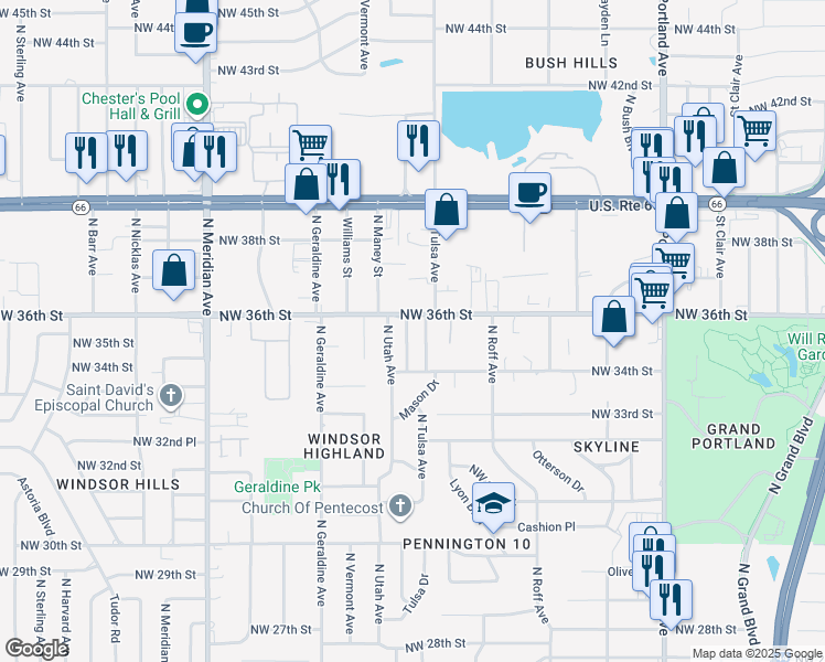 map of restaurants, bars, coffee shops, grocery stores, and more near 3715 North Tulsa Avenue in Oklahoma City