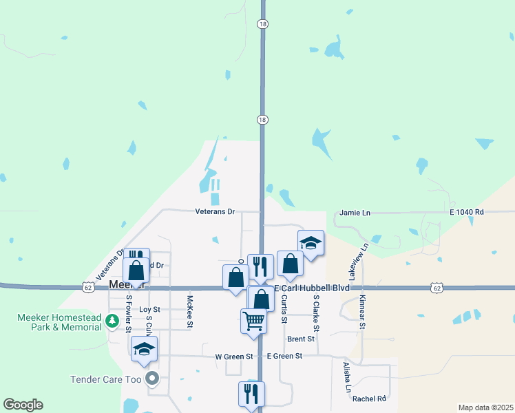 map of restaurants, bars, coffee shops, grocery stores, and more near 420 North Dawson Street in Meeker