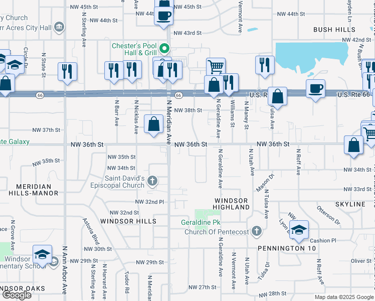 map of restaurants, bars, coffee shops, grocery stores, and more near 4396 Northwest 36th Street in Oklahoma City