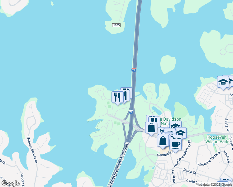 map of restaurants, bars, coffee shops, grocery stores, and more near 372 Northwest Drive in Davidson