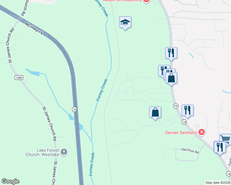 map of restaurants, bars, coffee shops, grocery stores, and more near 2457 North Carolina 16 in Maiden