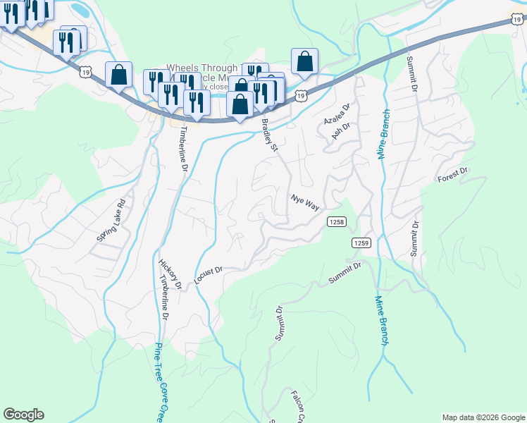 map of restaurants, bars, coffee shops, grocery stores, and more near 202 Highlands Loop in Maggie Valley