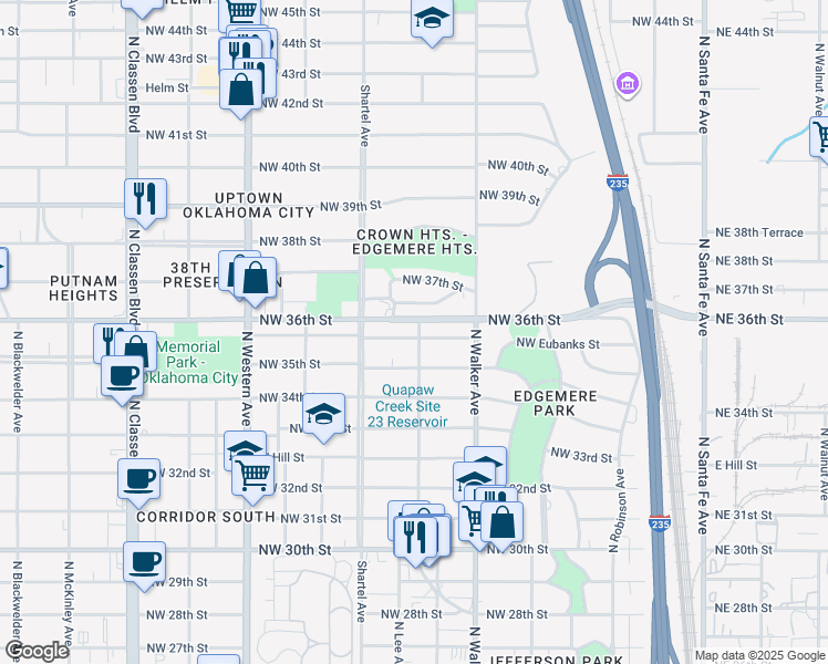 map of restaurants, bars, coffee shops, grocery stores, and more near 612 North Lee Avenue in Oklahoma City