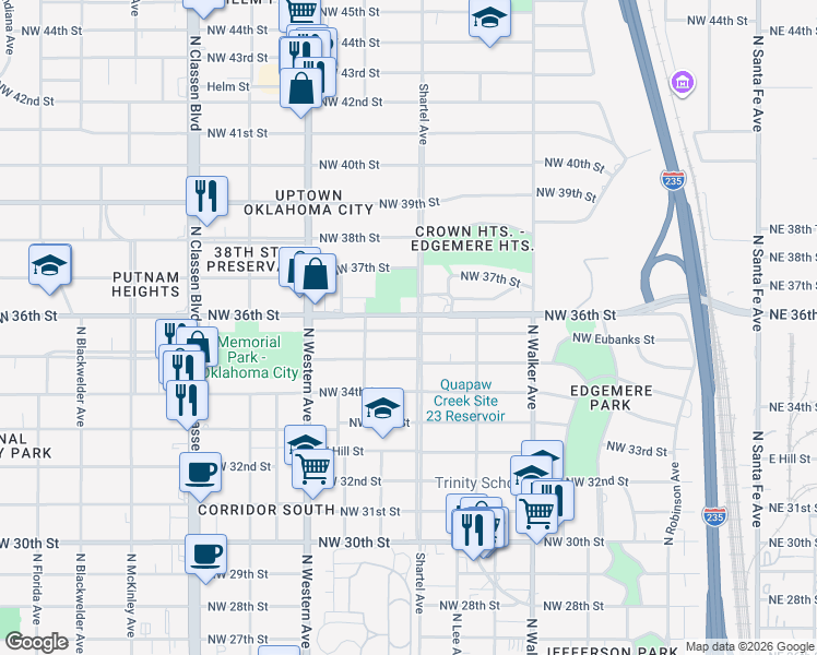 map of restaurants, bars, coffee shops, grocery stores, and more near in Oklahoma City