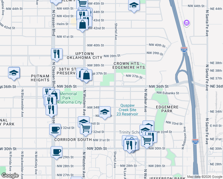 map of restaurants, bars, coffee shops, grocery stores, and more near in Oklahoma City
